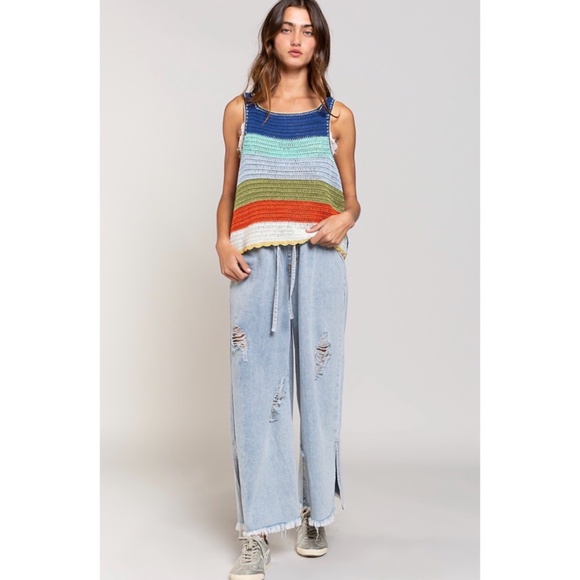 POL Blue Multi Striped Sleeveless Layering Sweater - Picture 10 of 11